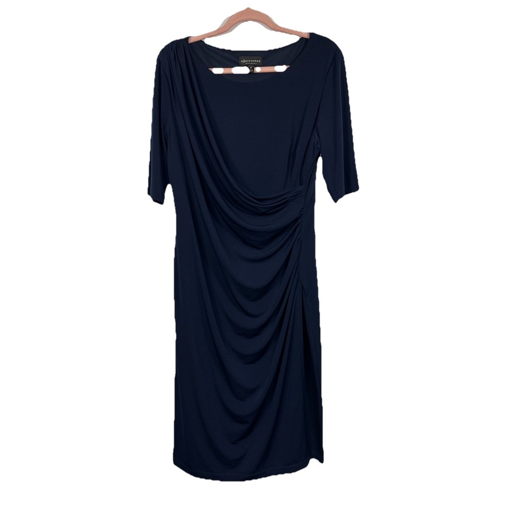 Connected Apparel Navy Ruched Sheath Dress 16 Old Money Quiet Luxury Cocktail